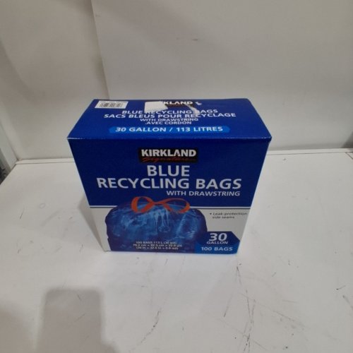 100PK KIRKLAND SIGNATURE TRANSPARENT BLUE RECYCLING BAGS - 30GAL - BLUE image 2