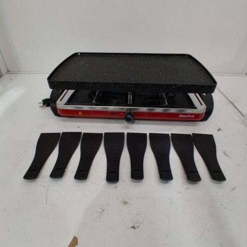 STARFRIT THE ROCK ELECTRIC RACLETTE 8 PERSON PARTY GRILL WITH 8 SPATULAS AND REVERSIBLE PLATE - 1500W - RED/BLACK - (MODEL: ‎024403) image 3