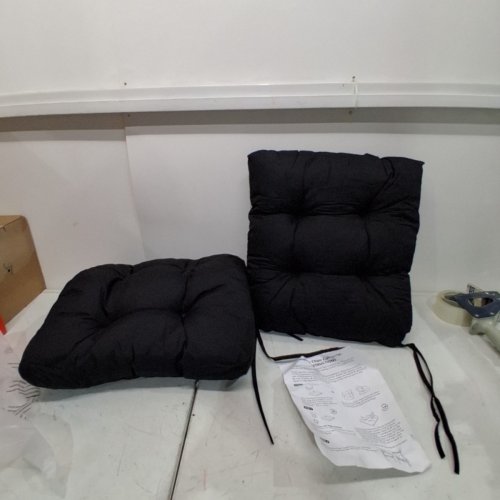 2PC SQUARE TUFTED OUTDOOR CHAIR CUSHIONS WITH TIES - 18" X 18" - BLACK image 3
