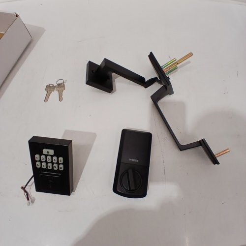 WEISER FRONT DOOR LOCK WITH SMART CODE KEYPAD AND HANDLE SET - MATTE BLACK image 2