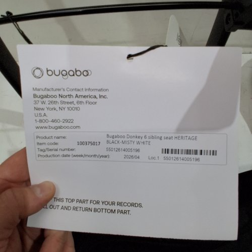 BUGABOO DONLKEY 6 STROLLER SIDE BY SIDE SIBLING SEAT - FITS DONKEY 6 STROLLER MODEL - BLACK-MISTY WHITE (ITEM: 100375017) image 3