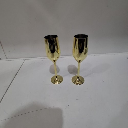 2PCK STEMMED CHAMPAGNE FLUTES - 9" - GOLD image 3
