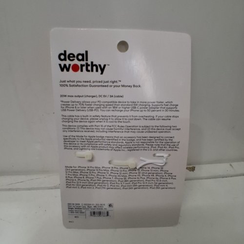 2PC DEALWORTHY FAST CAR CHARGING KIT WITH ADAPTER AND USB-C TO LIGHTNING CABLE - 3FT - 20W MAX - WHITE image 3