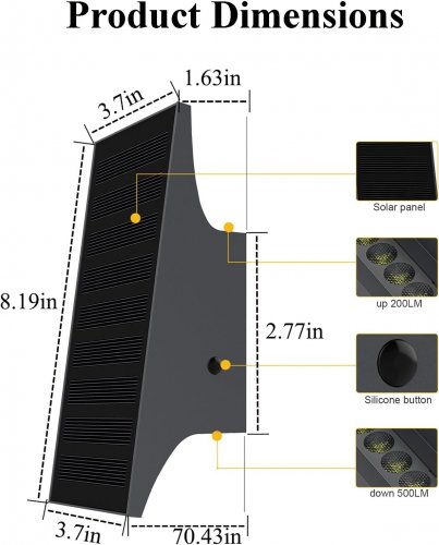 SOTTLOT SOLAR UP & DOWN WALL SCONCE SECURITY LIGHT - 700 LM - BLACK image 2