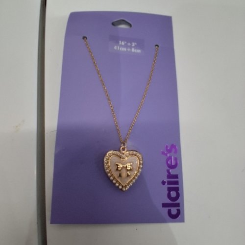 GIRLS CLAIRE'S HEART PENDANT NECKLACE - 16" + 3" - GOLD-TONE (ITEM: 46729-0) image 4