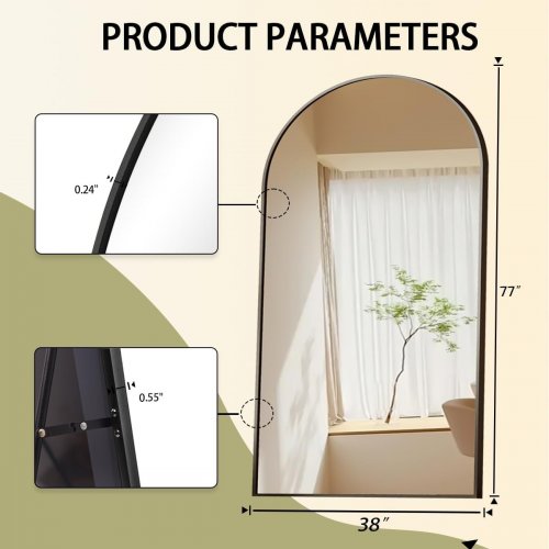 BEAUTYPEAK LARGE ARCH MIRROR FULL LENGTH - 77" X 38" - BLACK image 2