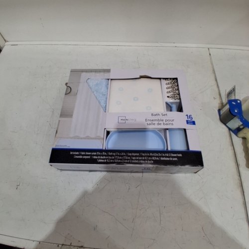 16PC MAINSTAYS BATH SET - SHOWER CURTAIN 70" X 70"; BATH RUG 17" X 24", SHOWER HOOKS, SOAP DISPENSER & TRAY- LIGHT BLUE (MODEL: BBTC003LB-206) image 3