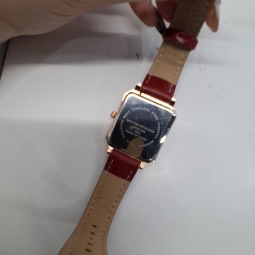 WOMENS ACCUTIME WATCH RECTANGULAR ROMAN NUMERAL WATCH - 26 MM- ROSE GOLD-TONE / WHITE/ RED STRAP (MODEL: WCCLS69) image 2