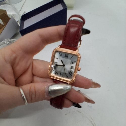 WOMENS ACCUTIME WATCH RECTANGULAR ROMAN NUMERAL WATCH - 26 MM- ROSE GOLD-TONE / WHITE/ RED STRAP (MODEL: WCCLS69) image 4