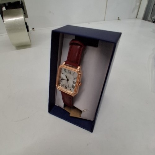 WOMENS ACCUTIME WATCH RECTANGULAR ROMAN NUMERAL WATCH - 26 MM- ROSE GOLD-TONE / WHITE/ RED STRAP (MODEL: WCCLS69) image 5