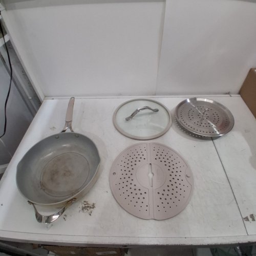 4PC TRAMONTINA ALL-IN-ONE PLUS PAN WITH LID AND SPLATER SCREEN - 11" - BEIGE/SILVER (MODEL: 1831233) image 2