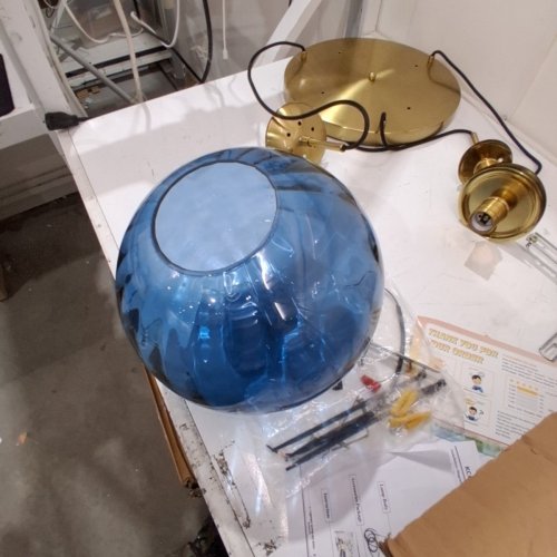 KCO LIGHTING 3- LIGHT MODERN RIBBED GLASS CHANDELIER - GOLD / BLUE image 5