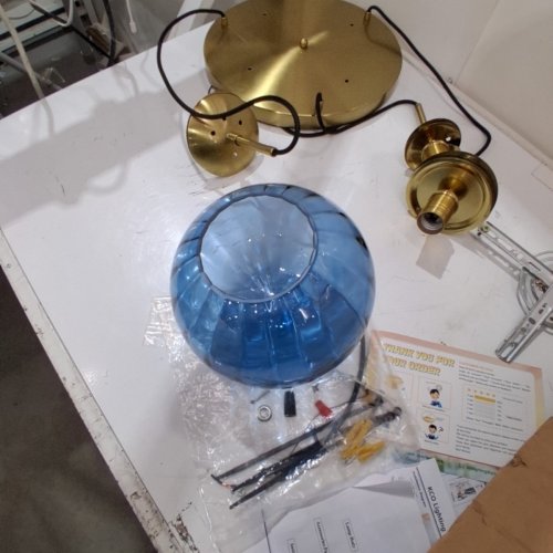 KCO LIGHTING 3- LIGHT MODERN RIBBED GLASS CHANDELIER - GOLD / BLUE image 6