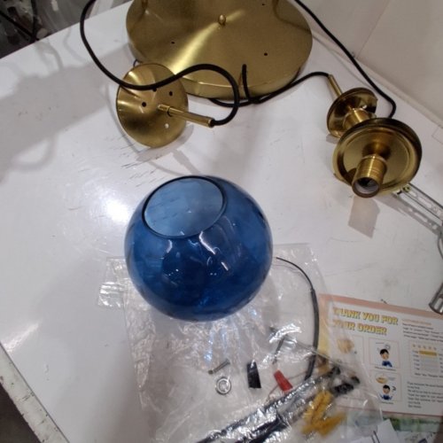 KCO LIGHTING 3- LIGHT MODERN RIBBED GLASS CHANDELIER - GOLD / BLUE image 7