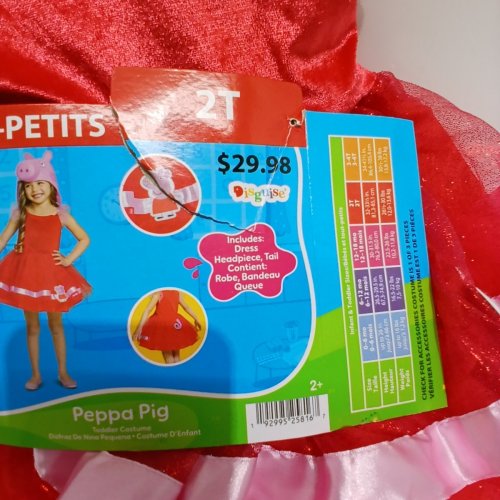 3PC GIRL'S DISGUISE PEPPA PIG TODDLER COSTUME - 2T - RED/PINK (STYLE: 120699M) image 3