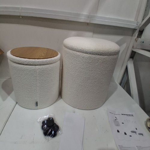 2PK SONGMICS ROUND VANITY STOOL/STORAGE OTTOMANS WITH LID/TRAY - 17.7" & 14.6" - WHITE (STYLE: LOM013/017) image 3