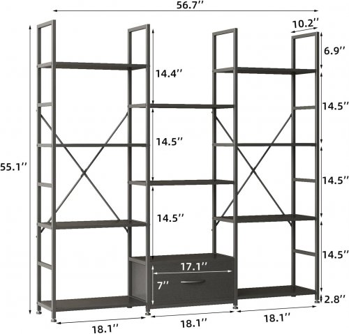 VERMESS TRIPLE 4 TIER BOOKSHELF WITH DRAWER - 55" - BLACK (MODEL: H0101499-BLACK) image 2