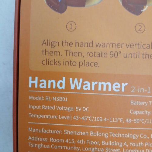 RECHARGEABLE PORTABLE HAND WARMER - 5200 MAH - RED / YELLOW (MODEL: BL-NSB01) image 2