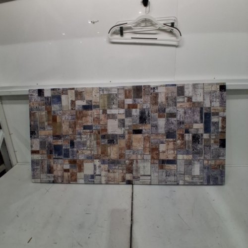 GEOMETRIC ABSTRACT BLOCKS CANVAS WALL ART - 47" X 23.5" - GREY/BEOWN/BLUE image 2