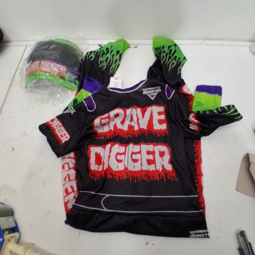 2PC RUBIE'S CHILD'S MONSTER JAM GRAVE DIGGER COSTUME JUMPSUIT AND MASK - MEDIUM - BLACK (MODEL: 1000184) image 2