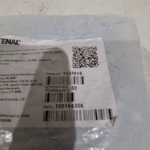 50PK FASTENAL DIN 933 CLASS 8.8 HEX CAP SCREW - M8-1.25 X 20 MM - ZINC FINISH (MODEL:1138615) image 2