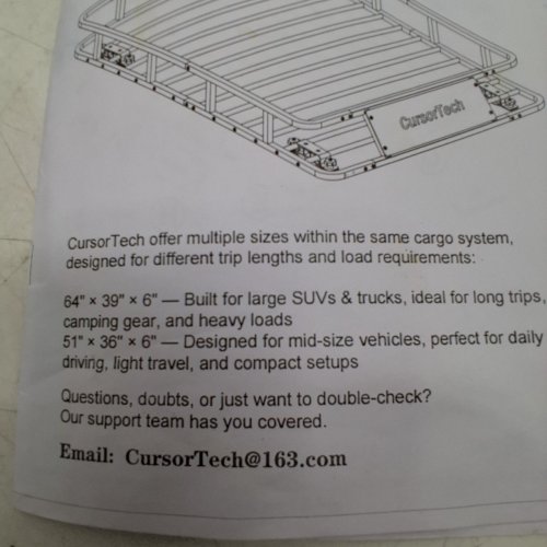 CURSORTECH STEEL CARGO RACK BASKET FOR VEHICLE ROOF - 51" X 36" - BLACK image 4