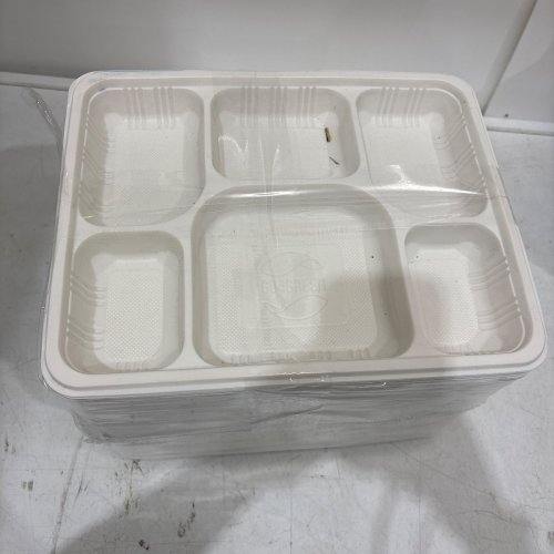 ~80PK GO4GREEN 6 COMPARTMENT FOOD TRAY - WHITE image 2