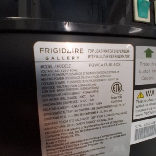 FRIGIDAIRE 5 GALLON TOP LOAD WATER DISPENSER BUILT-IN MINI FRIDGE COMPARTMENT - BLACK (MODEL: FGWC413-BLACK) image 4