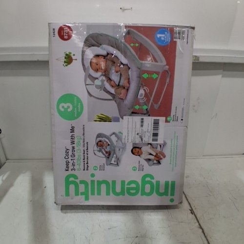 INGENUITY 3-IN-1 KEEP COZY GROW WITH ME VIBRATING BABY BOUNCER, ROCKER & CHAIR - 40LBS CAPACITY - WEAVER THEME GREY/WHITE/GREEN (MODEL: ‎12428) image 6