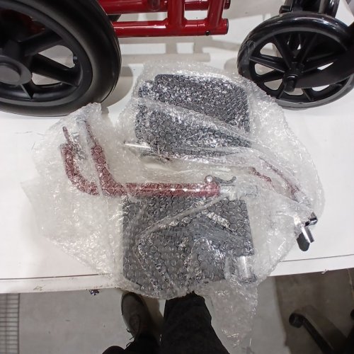 MEDLINE BASIC ALUMINUM TRANSPORT WHEELCHAIR - 19" - 12" REAR WHEELS WITH BRAKES - 300LBS CAPACITY - RED (MODEL: MDS808210ARE) image 3