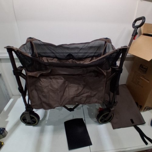 TIMBER RIDGE 350L HEAVY DUTY COLLAPSIBLE UTILITY WAGON CART WITH BRAKES, FOLDABLE GARDEN CART WITH EXTENDED HEIGHT, SIDE POCKET & CUP HOLDER, UPTO 250LBS - TAN/BROWN - (MODEL: TR-21826S-KBR) image 2