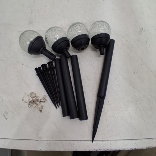 4PK CRACKLE SOLAR GARDEN LIGHTS - 11" - BLACK/CRACKLE GLASS image 2