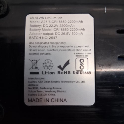 2 REPLACEMENT BATTERY COMPATIBLE WITH VOKENE A27 VACUUM - 22.2V - 2200MAH - RED/BLUE/BLACK (MODEL: A27-6ICR18650-2200MAH) image 2