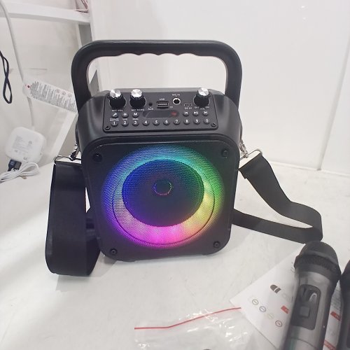 VERKB BLUETOOTH KARAOKE MACHINE/PORTABLE PA SYSTEM WITH TWO WIRELESS MICROPHONES & RGB LED LIGHTING - BLACK (MODEL: K9-M) image 2