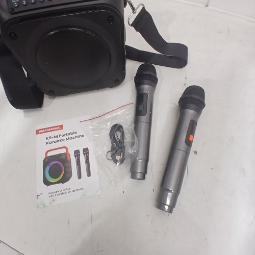 VERKB BLUETOOTH KARAOKE MACHINE/PORTABLE PA SYSTEM WITH TWO WIRELESS MICROPHONES & RGB LED LIGHTING - BLACK (MODEL: K9-M) image 4