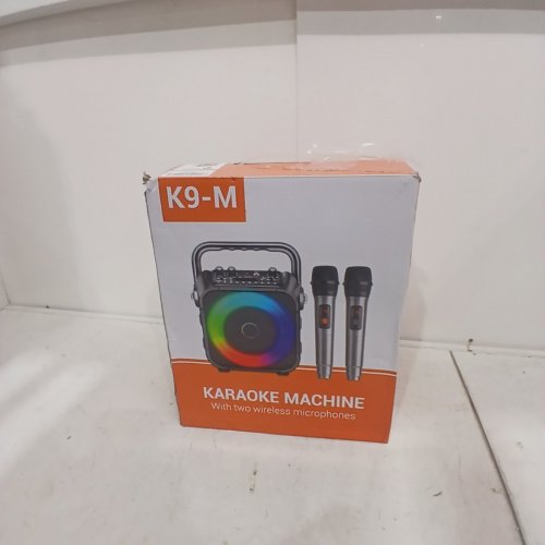 VERKB BLUETOOTH KARAOKE MACHINE/PORTABLE PA SYSTEM WITH TWO WIRELESS MICROPHONES & RGB LED LIGHTING - BLACK (MODEL: K9-M) image 5