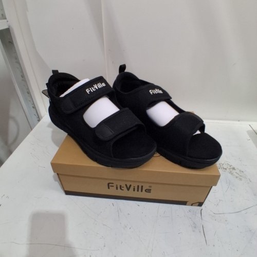 MEN'S FITVILLE ARCH SUPPORT ADJUSTABLE STRAP OPEN TOE SANDLES - SIZE 14W - BLACK (STYLE : 00840452857889) image 2