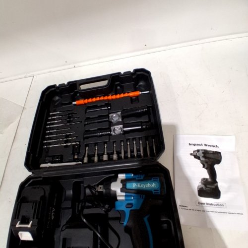 P-KOYEBOLT CORDLESS HIGH TORQUE IMPACT WRENCH KIT WITH 2 BATTERIES- 21 V, 2300 RPM - TEAL AND BLACK image 4