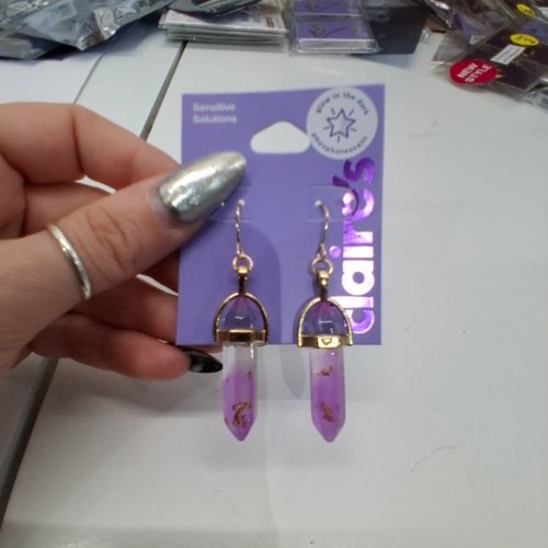 GIRLS CLAIRE'S GOLD-TONE PURPLE CRYSTAL DROP EARRINGS - PURPLE/GOLD TONE image 4