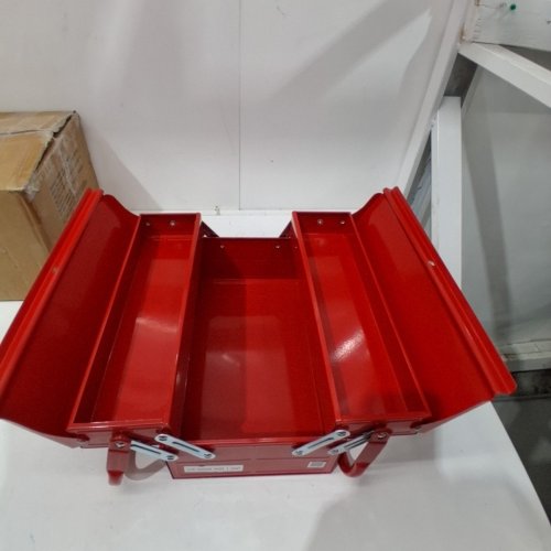 VEVOR METAL PORTABLE FOLDING TOOL BOX ORGANIZER WITH HANDLE & LOCK HOLE - 14" X 17" - 3-TIER 5 - RED image 4