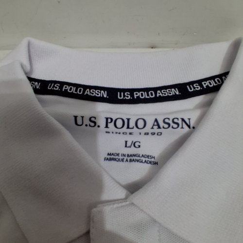 U.S. POLO ASSN. STRIPED POLO SHIRT - LARGE - WHITE WITH NAVY STRIPE image 3