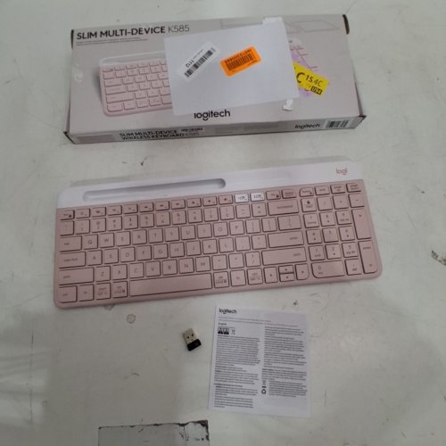 LOGITECH K585 MULTI-DEVICE SLIM WIRELESS KEYBOARD, BUILT-IN CRADLE FOR DEVICE; FOR LAPTOP, TABLET, DESKTOP, SMARTPHONE, WIN/MAC, BLUETOOTH/RECEIVER, COMPACT, EASY SWITCH, 24 MONTH BATTERY - ROSE image 4