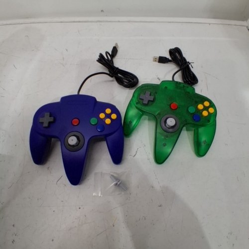 2PK N64 USB WIRED CLASSIC CONTROLLER - CLEAR GREEN / BLUE image 2