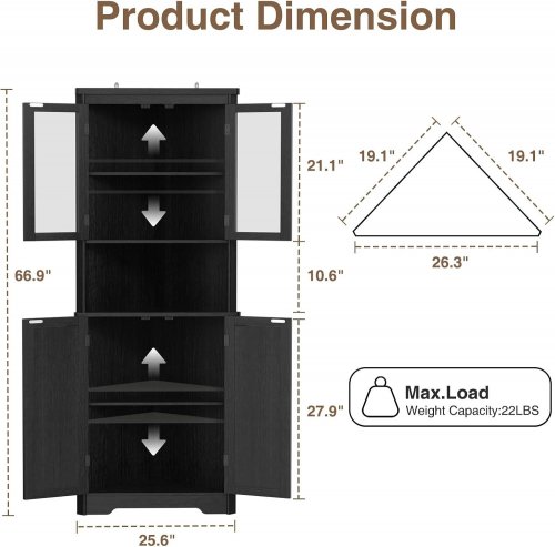 FIVEWILLOWISE TALL FARMHOUSE CORNER CABINET - 67'' - BLACK (MODEL: J1S051HS01A) image 2