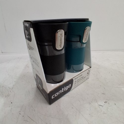 2PC CONTIGO WEST LOOP STAINLESS STEEL TRAVEL MUG - 473ML - BLACK/GREEN (MODEL: 2027032) image 2