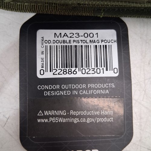 CONDOR DOUBLE PISTOL MAG POUCH - 5" X 4" - OLIVE DRAB (MODEL: MA23-001) image 2