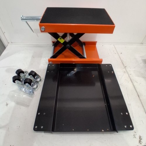 MOTORCYCLE SCISSOR LIFT JACK WITH WIDE DECK AND SAFETY PIN - 1100LBS MAX - ORANGE/BLACK (MODEL: MR8099-1) image 4
