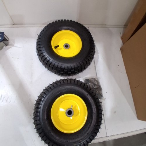 2PK AR-PRO 13 X 5.00-6 FLAT FREE TIRE AND WHEEL ASSEMBLIES WITH 3" CENTERED HUB AND 3/4" BUSHINGS (EXTRA 5/8" BUSHINGS) - 13" X 5" - 6" RIMS - BLACK YELLOW image 3