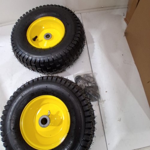 2PK AR-PRO 13 X 5.00-6 FLAT FREE TIRE AND WHEEL ASSEMBLIES WITH 3" CENTERED HUB AND 3/4" BUSHINGS (EXTRA 5/8" BUSHINGS) - 13" X 5" - 6" RIMS - BLACK YELLOW image 4
