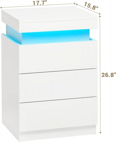 ADORNEVE NIGHTSTAND WITH LED LIGHTS CHARGING STATION AND DRAWERS - 15.8" X 17.7" X 26.8" - WHITE (MODEL:AJ-DJ502530) image 2